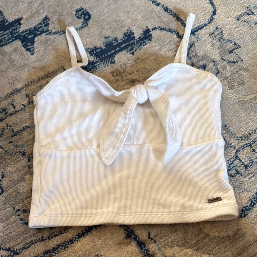 Hollister White Tie Front Fitted Tank Top